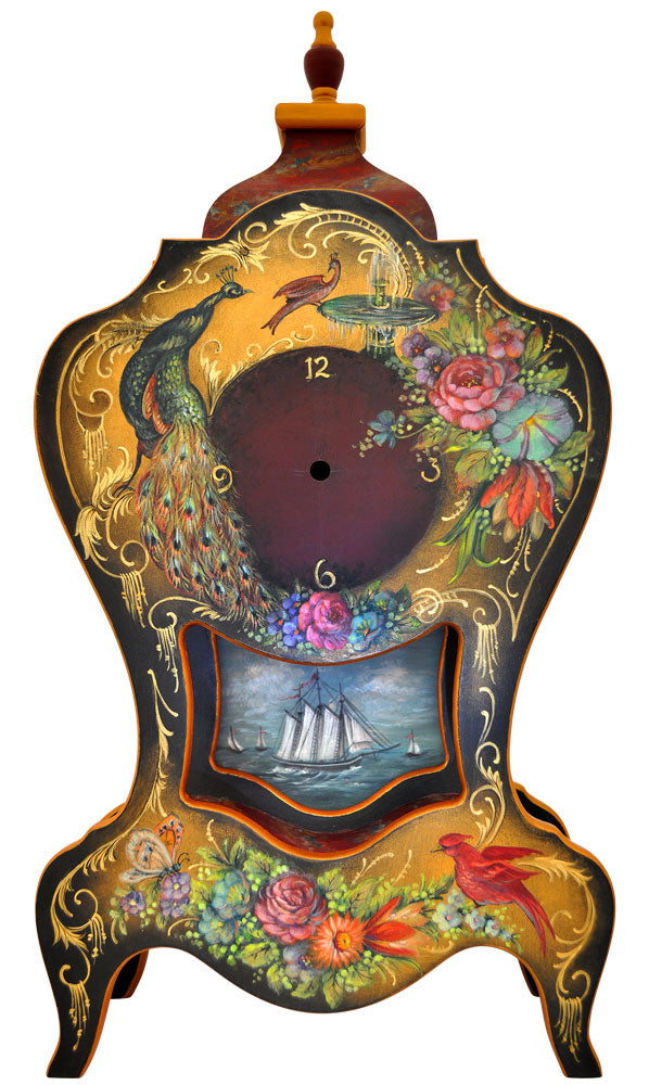 Peacock Fountain Chippendale Clock - JP3322 Bundle